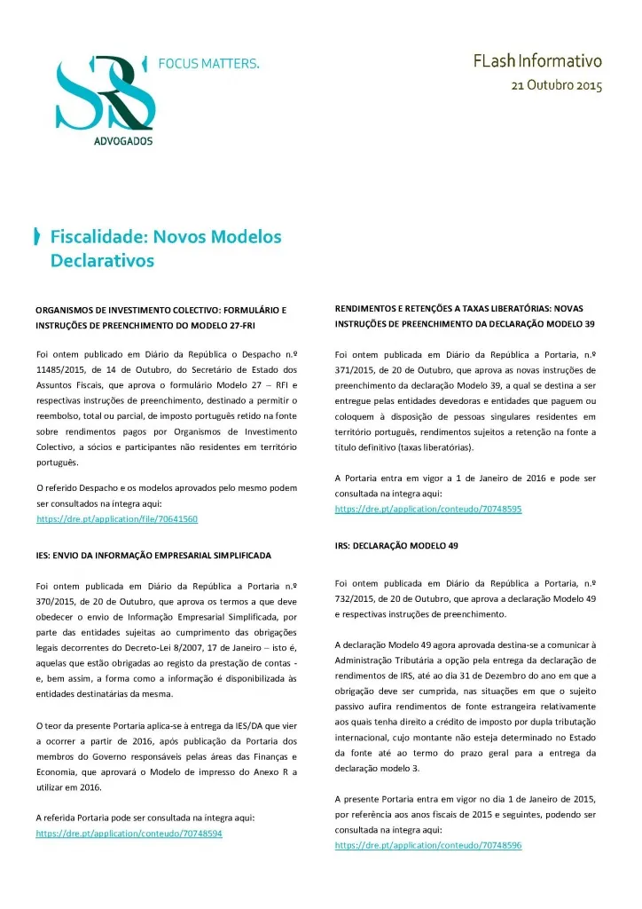 Flash | Fiscalidade: Novos Modelos Declarativos