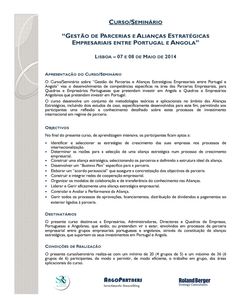 SRS organiza curso sobre parcerias luso-angolanas 