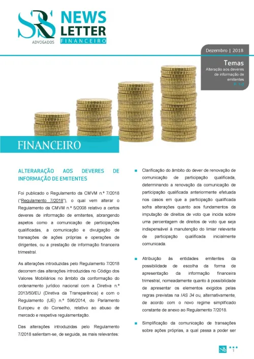 Newsletter Financeiro | Alterações aos Deveres de Informação dos Emitentes