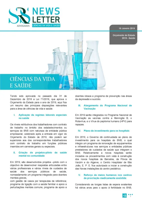 Newsletter Life Sciences | Orçamento do Estado para 2019