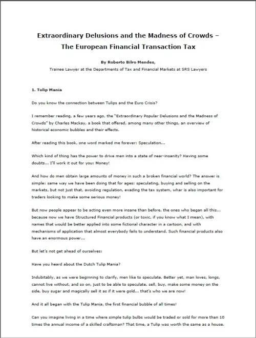Extraordinary Delusions and the Madness of Crowds - The European Financial Transaction Tax