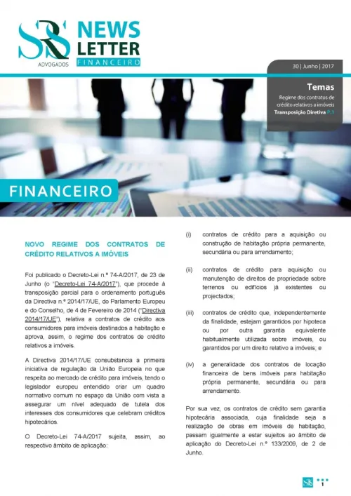 Newsletter Financeiro | Regime Jurídico do Acesso à Actividade de Intermediário de Crédito 