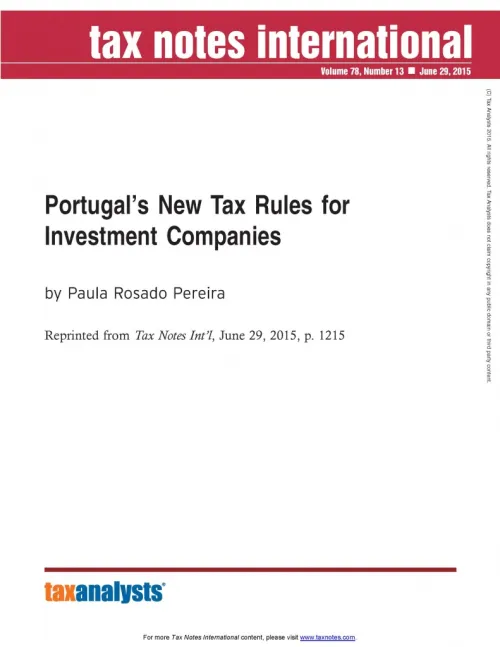 Novo regime português de tributação dos organismos de investimento coletivo e dos seus investidores