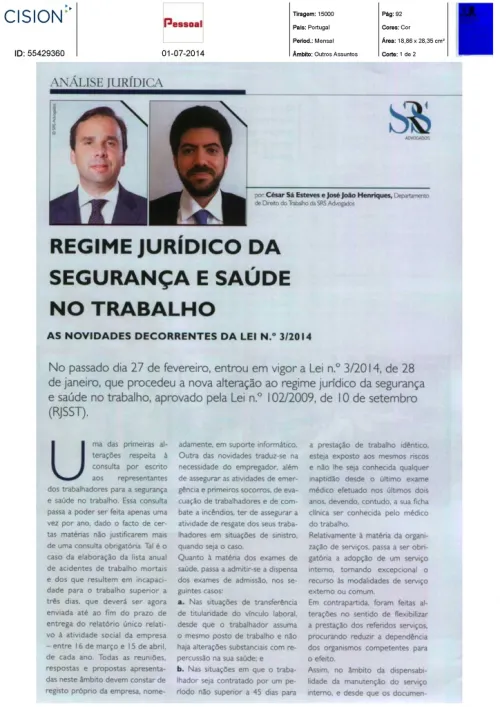 Regime jurídico da segurança e saúde no trabalho