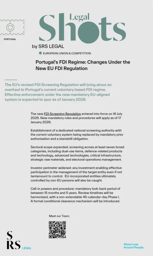 SRS Legal Shots: Portugal's FDI Regime: Changes Under the New EU FDI Regulation