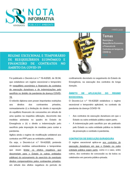 Nota Informativa | Regime excecional e temporário de reequilíbrio financeiro