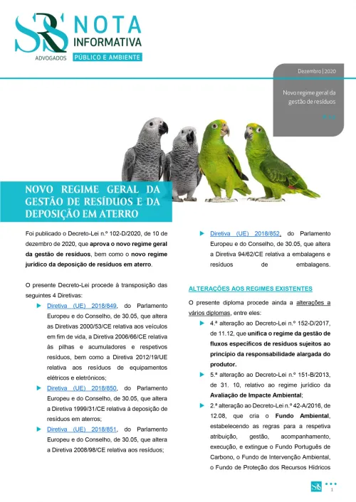 Nota Informativa | Novo regime geral da gestão de resíduos e da deposição em aterro