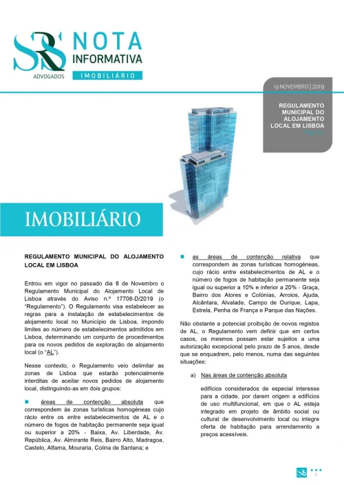 Nota Informativa | Regulamento Municipal do alojamento local em Lisboa