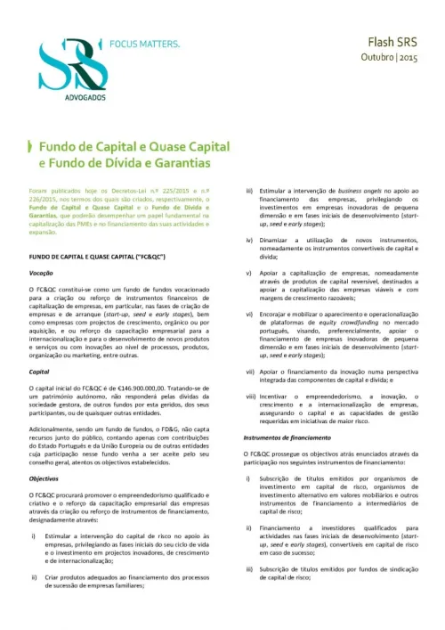 Flash | Fundo de Capital e Quase Capital e o Fundo de Dívida e Garantias