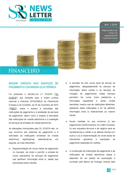 Newsletter Financeiro | Regime jurídico dos serviços de pagamento e da moeda electrónica