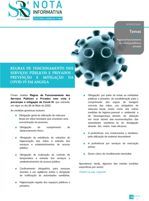 Nota Informativa | Regras de Funcionamento dos Serviços Públicos e Privados para Prevenção da COVID-19 em Angola