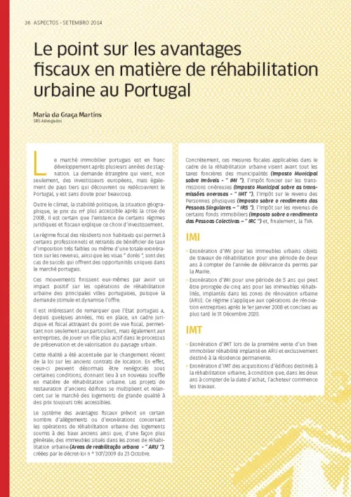 Le point sur les avantages fiscaux en matière de réhabilitation urbaine au Portugal