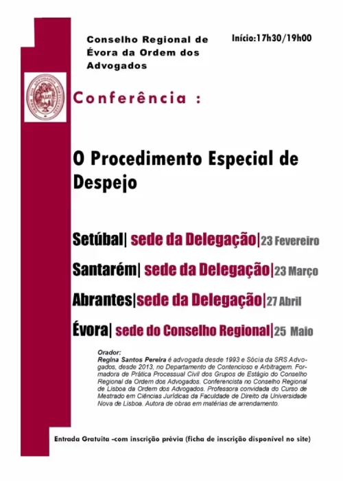 Regina Santos Pereira dá conferência sobre o Procedimento Especial de Despejo, em Évora 
