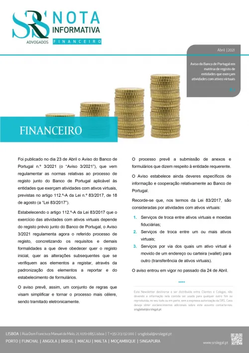 Newsletter | Banco de Portugal regulation regarding the registration of Virtual Asset Service Providers (VASPs)