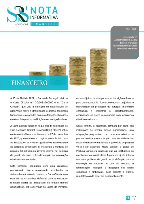 Nota Informativa  |  Carta Circular n.º CC202100000010 Gestão de riscos financeiros relacionados