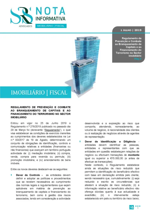 Regulamento de Prevenção e Combate ao Branqueamento de Capitais e ao Financiamento do Terrorismo no Sector Imobiliário  