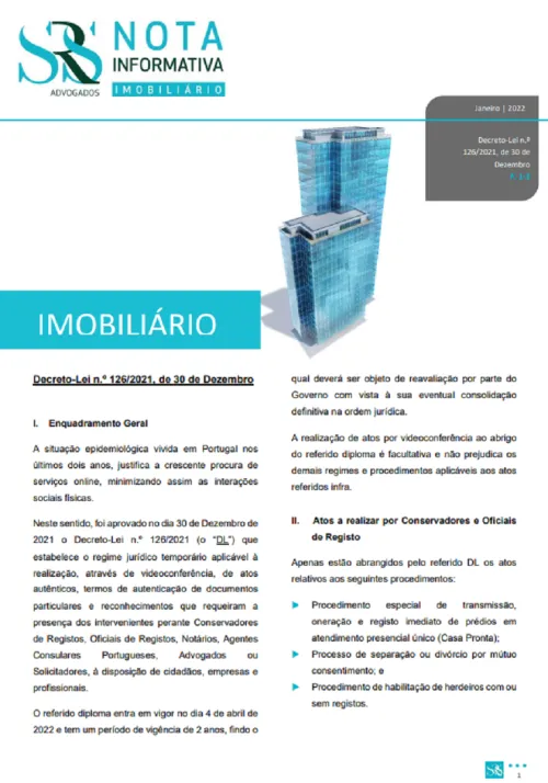 Nota Informativa Imobiliário | Decreto-Lei n.º 126 de 2021, de 30 de Dezembro