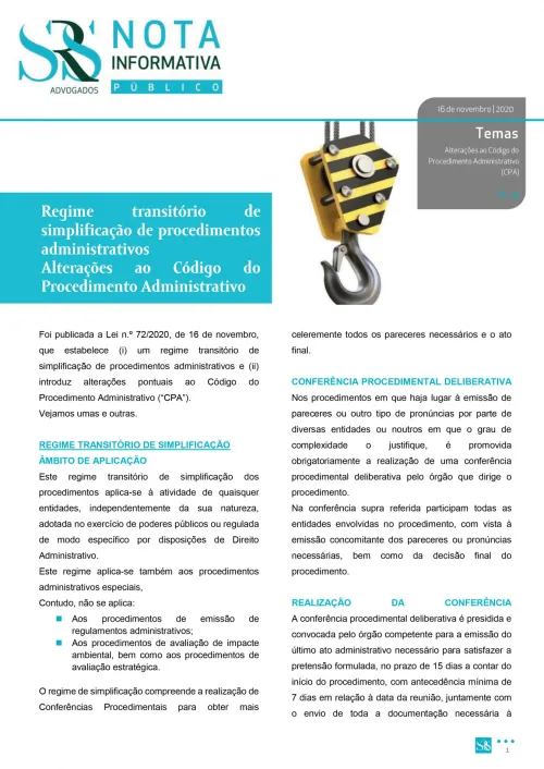 Nota Informativa | Regime transitório de simplificação de procedimentos administrativos e altera o CPA