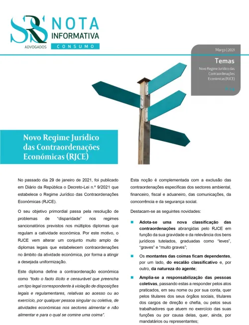 Nota Informativa  | Novo Regime Jurídico  das Contraordenações Económicas (RJCE)