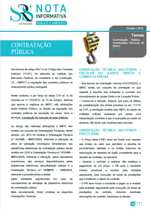 Nota Informativa |  Orientações Técnicas do IMPIC