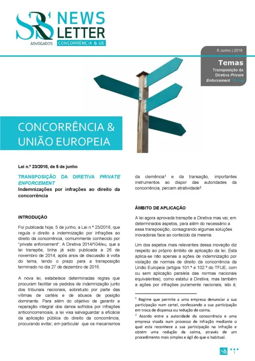 Newsletter Concorrência e UE | Transposição da Diretiva de Private Enforcement 