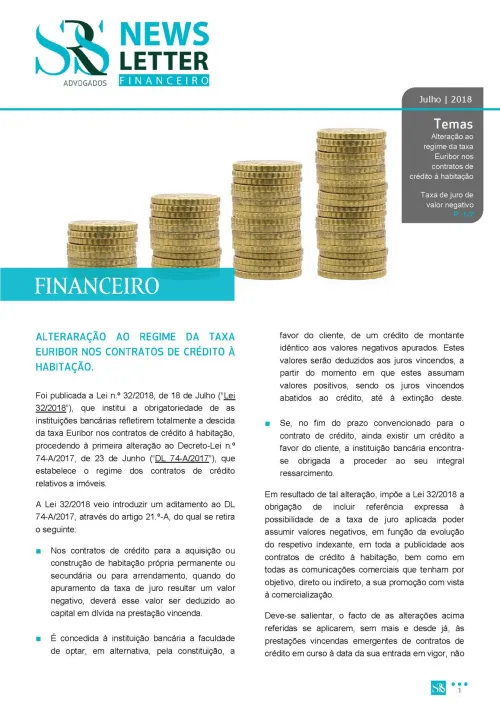 Newsletter Financeiro | Alteração ao regime da taxa Euribor nos contratos de crédito à habitação