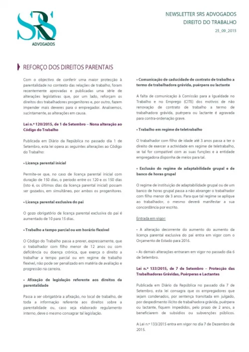 Newsletter - Reforço dos Direitos Parentais