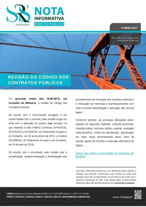 Nota Informativa | REVISÃO DO CÓDIGO DOS CONTRATOS PÚBLICOS | Aprovada ontem