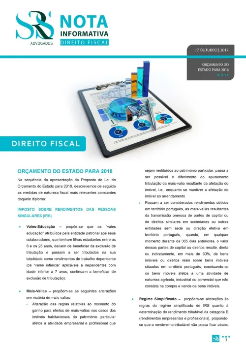 Newsletter Tax | ORÇAMENTO DO ESTADO PARA 2018