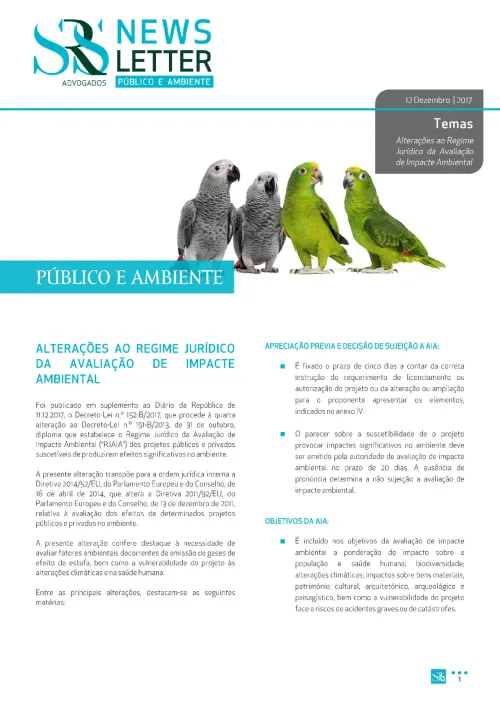 Newsletter Público e Ambiente| Alterações ao Regime Jurídico da Avaliação de Impacte Ambiental