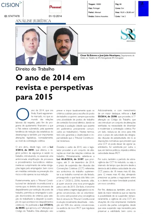 O ano de 2014 em revista e perspetivas para 2015