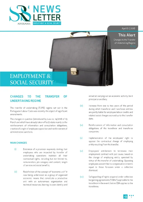 Newsletter Employment & Social Security | Changes to the Transfer of Undertaking Regime