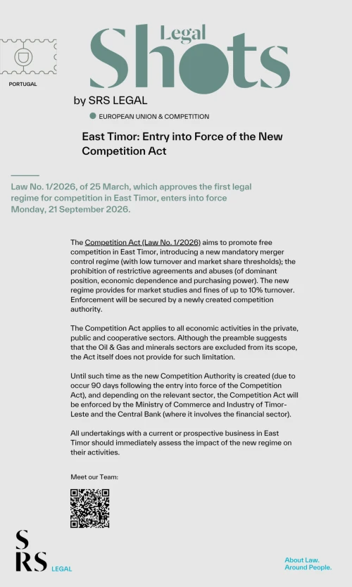 SRS Legal Shots - East Timor: Entry into Force of the New Competition Act
