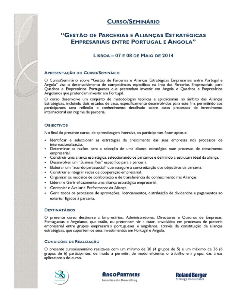SRS organiza curso sobre parcerias luso-angolanas 