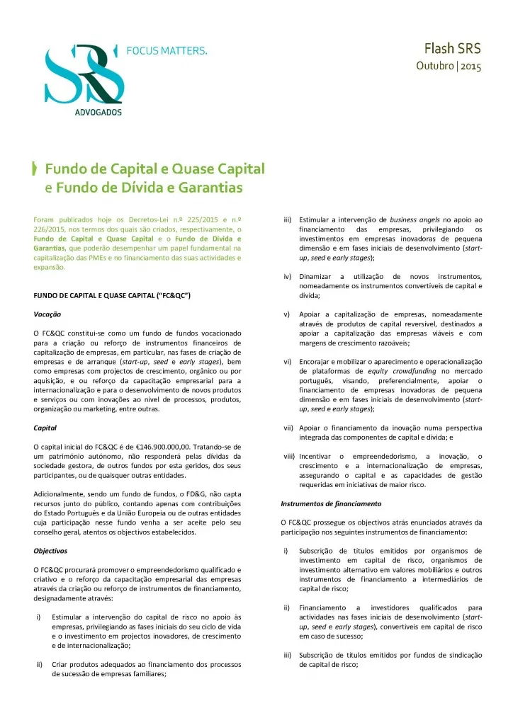 Flash | Criação do Fundo de Capital e Quase Capital e do Fundo de Dívida e Garantias