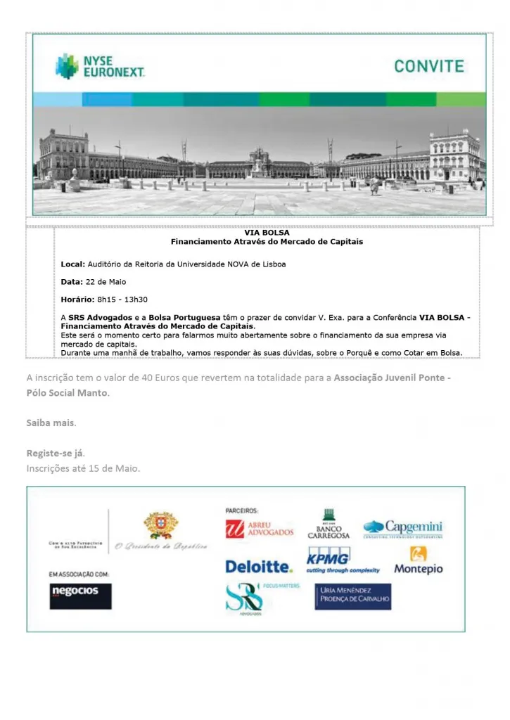 Convite: VIA BOLSA - Financiamento através do Mercado de Capitais, 22 de Maio