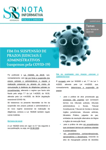 Nota Informativa | FIM DA SUSPENSÃO DE PRAZOS JUDICIAIS E ADMINISTRATIVOS