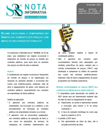 REGIME EXCECIONAL E TEMPORÁRIO NO ÂMBITO DO AUMENTO DOS PREÇOS COM IMPACTO EM CONTRATOS PÚBLICOS