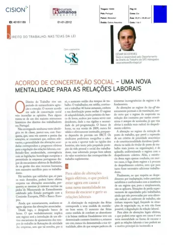 Acordo de Concertação Social - uma nova mentalidade para as relações laborais