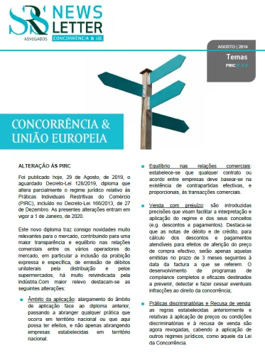 Newsletter Concorrência e União Europeia | Alteração às PIRC