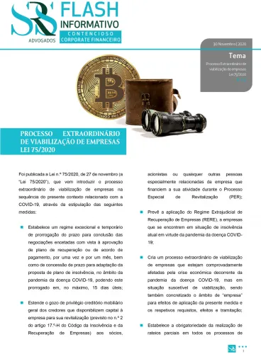 Flash Informativo Contencioso/Corporate Financeiro | Processo Extraordinário de viabilização de empresas Lei 75/2020 