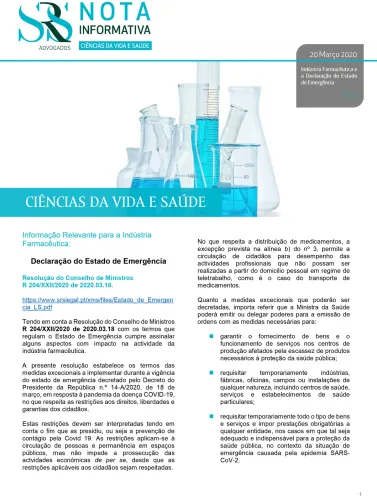 Nota Informativa | Indústria Farmacêutica e a Declaração do Estado de Emergência