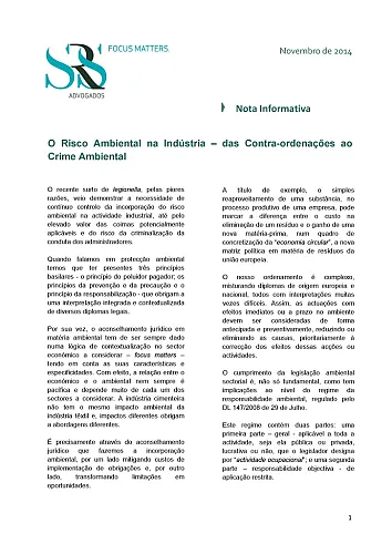 Nota Informativa | O Risco Ambiental na Indústria - das Contra-ordenações ao Crime Ambiental