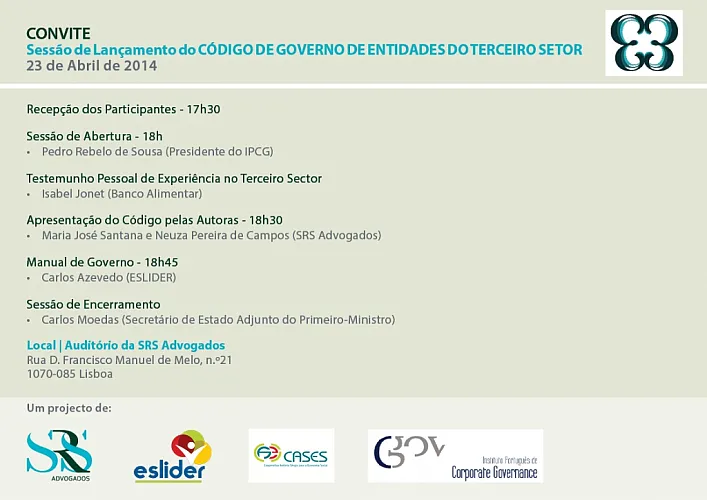 Convite para Sessão de Lançamento do "Código de Governo de Entidades do Terceiro Sector"