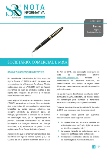 Nota Informativa | Regime do Beneficiário Efectivo