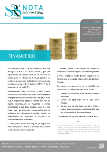 Newsletter | Banco de Portugal regulation regarding the registration of Virtual Asset Service Providers (VASPs)