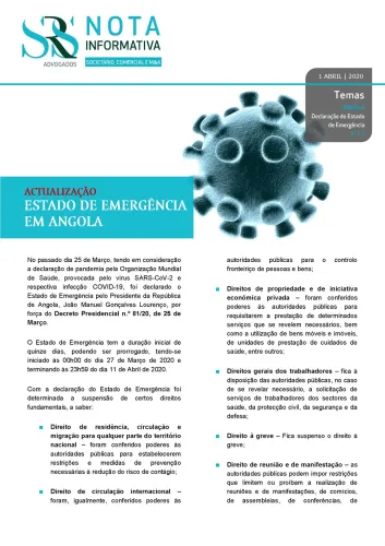 ACTUALIZAÇÃO | Estado de Emergência em Angola