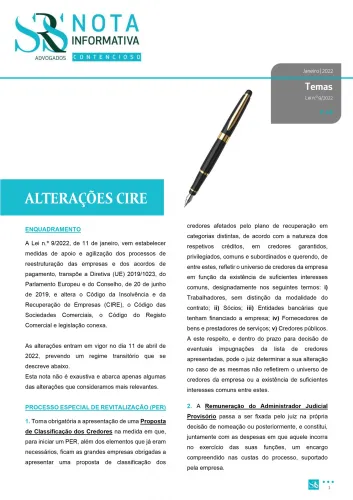 Nota Informativa | Alterações CIRE