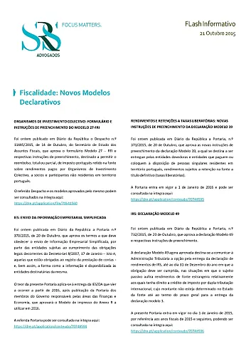 Flash | Fiscalidade: Novos Modelos Declarativos
